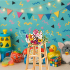 Lofaris Retro 90s Toys and Pattern Photo Backdrop I Love the Birthday Photography Background