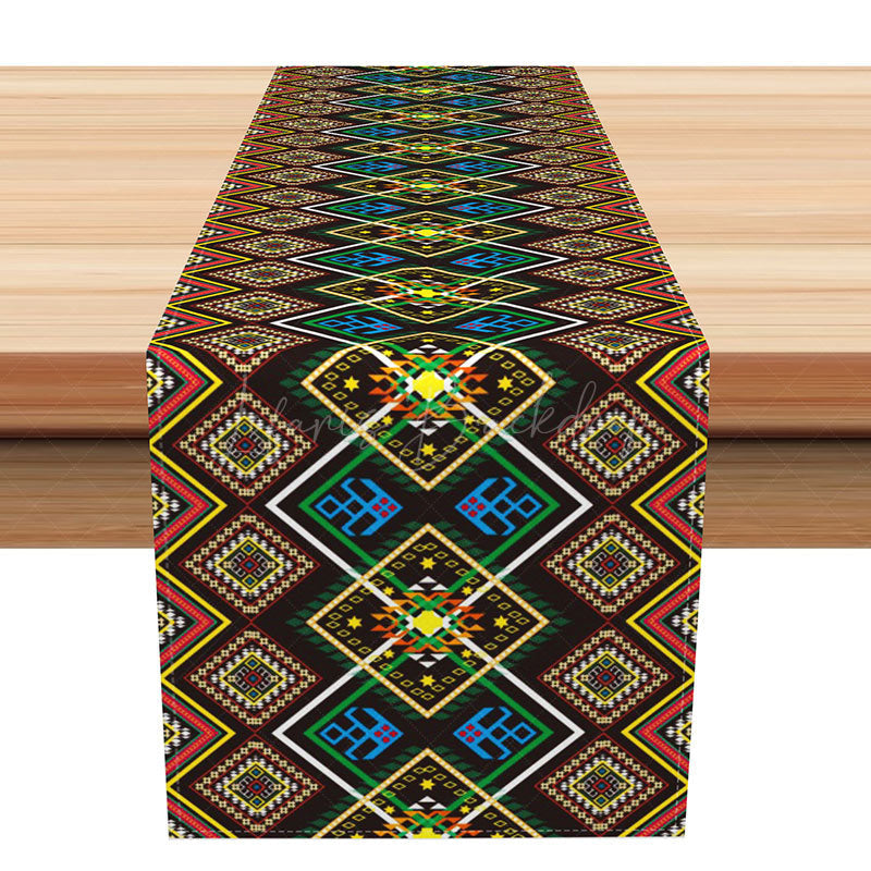 Lofaris Retro African Table Runner with Ethnic Geometric Pattern for Tribal and Bohemian Inspired Home Decor