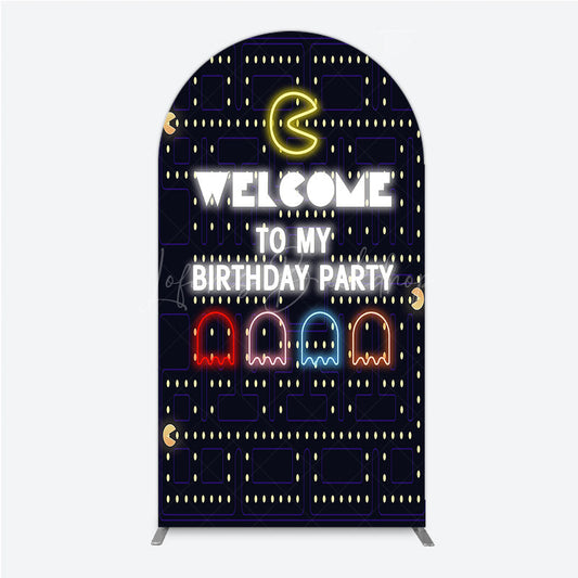 Lofaris Retro Arcade Game Birthday Arch Backdrop Inspired 80s Video Welcome to My Party Neon Sign Decor
