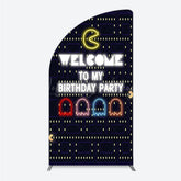 Lofaris Retro Arcade Game Birthday Half Moon Arch Backdrop Inspired 80s Video Welcome to My Party Neon Sign Decor