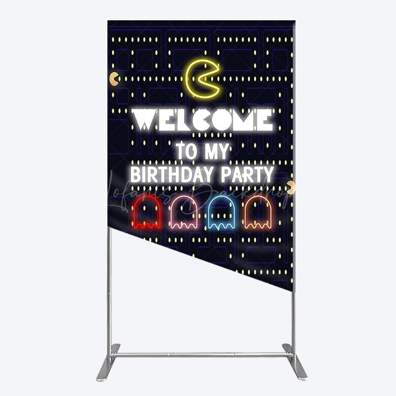 Lofaris Retro Arcade Game Birthday Rectangle Backdrop Inspired 80s Video Welcome to My Party Neon Sign Decor