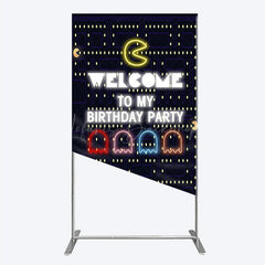 Lofaris Retro Arcade Game Birthday Rectangle Backdrop Inspired 80s Video Welcome to My Party Neon Sign Decor