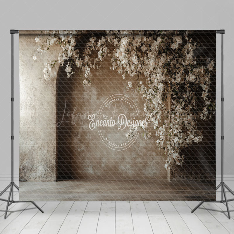 Lofaris Retro Beige Arch Wood Floor Floral Room Set Backdrop