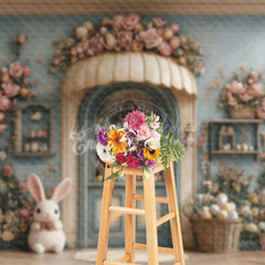 Lofaris Retro Beige Blue Egg Boutique Floral Easter Backdrop