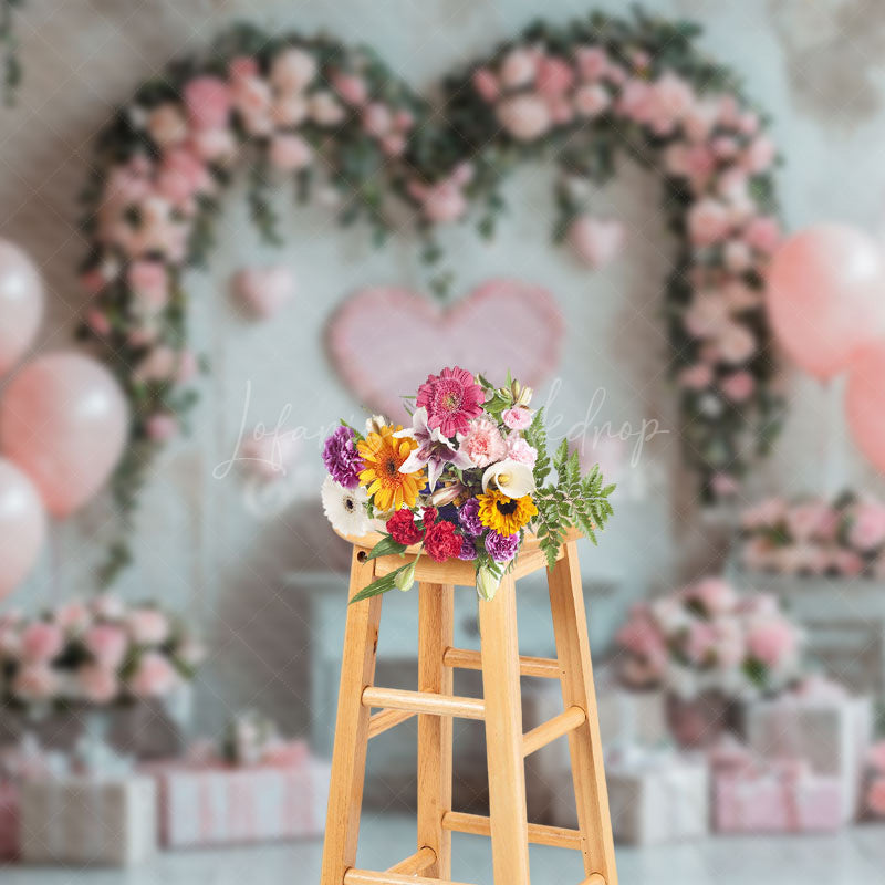 Lofaris Retro Beige Wall Balloons Romantic Floral Backdrop