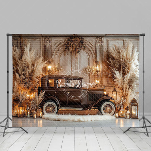 Lofaris Retro Beige Wall Brown Truck Boho Wedding Backdrop