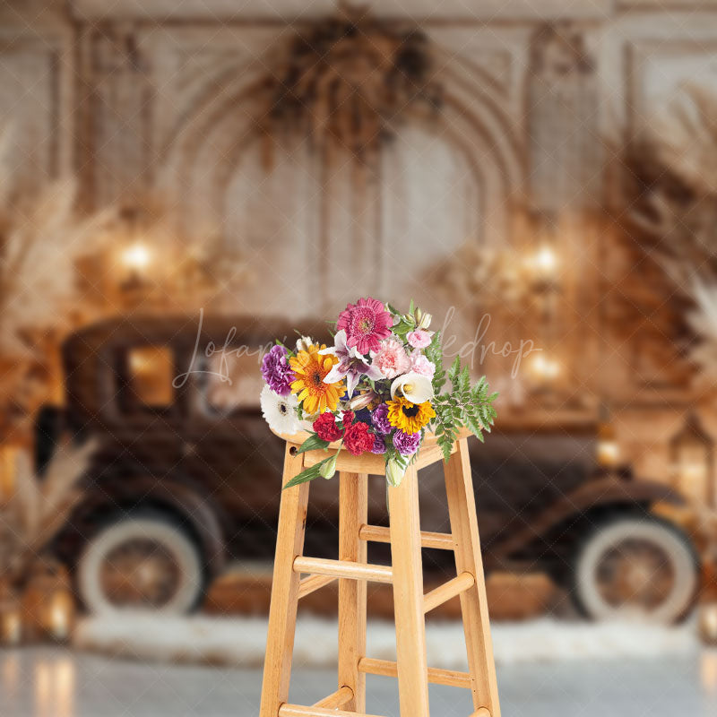 Lofaris Retro Beige Wall Brown Truck Boho Wedding Backdrop
