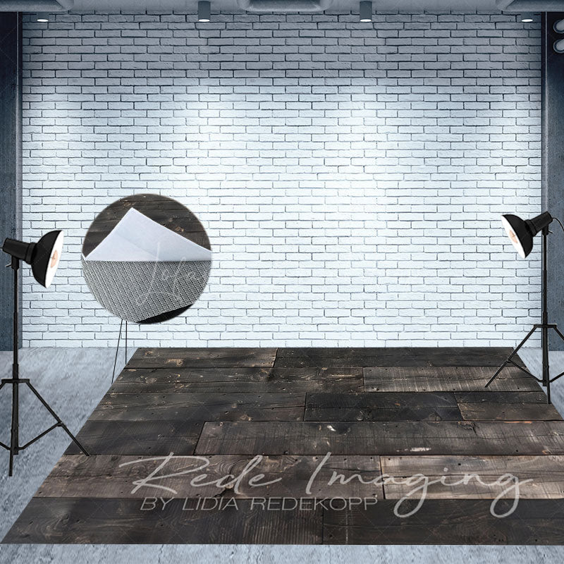 Lofaris Retro Black Grey Wood Grain Fabric Floor Backdrop
