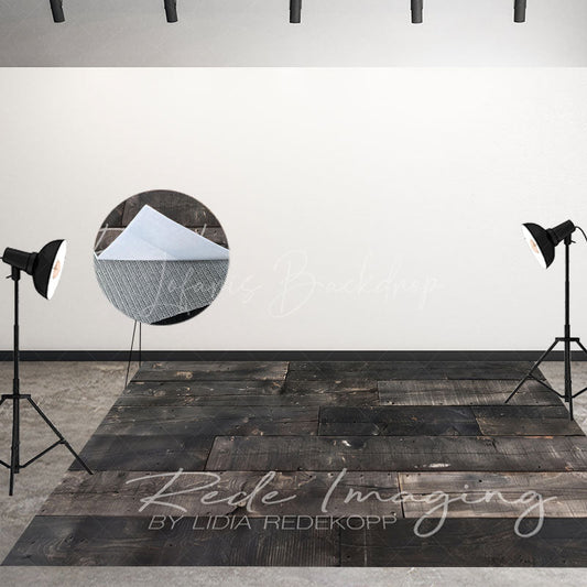 Lofaris Retro Black Grey Wood Grain Fabric Floor Backdrop