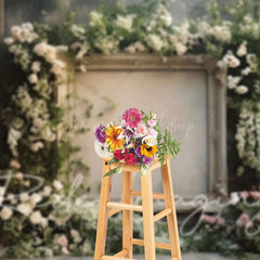 Lofaris Retro Black Wall Floral Frame Wedding Photo Backdrop