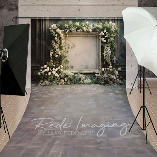 Lofaris Retro Black Wall Floral Frame Wedding Sweep Backdrop