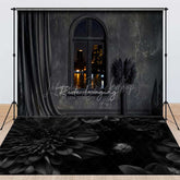Lofaris Retro Black Window Floral Floor Combo Set Backdrop
