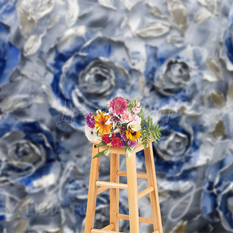 Lofaris Retro Blue Abstract Floral Fine Art Photo Backdrop