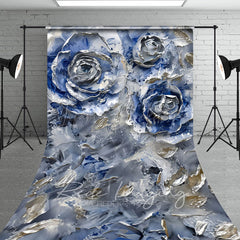 Lofaris Retro Blue Abstract Floral Fine Art Sweep Backdrop