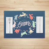 Lofaris Retro Blue Color Bunny Easter Set Of 4 Placemats