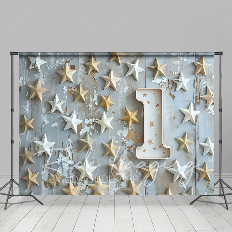 Lofaris Retro Blue One Birthday Cake Smash Room Set Backdrop