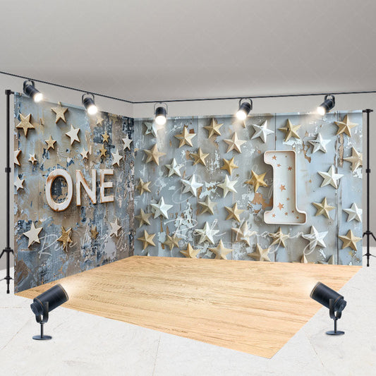 Lofaris Retro Blue One Birthday Cake Smash Room Set Backdrop