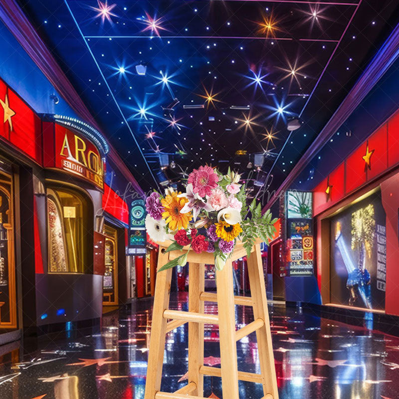 Lofaris Retro Blue Red Starry Cinema Cake Smash Photo Backdrop