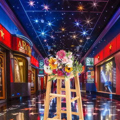 Lofaris Retro Blue Red Starry Cinema Cake Smash Photo Backdrop