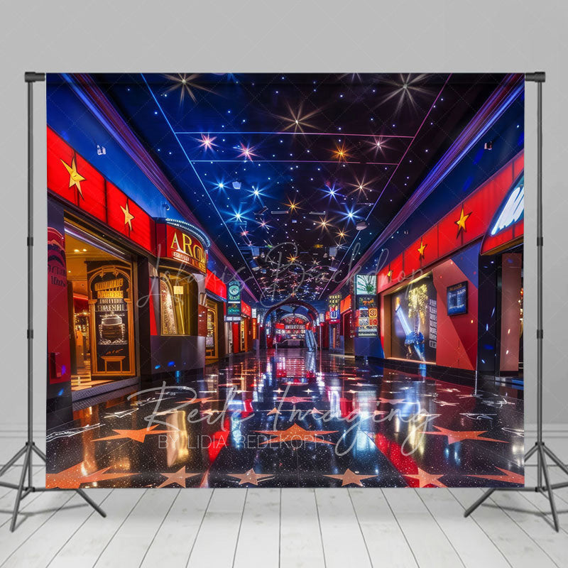 Lofaris Retro Blue Red Starry Cinema Cake Smash Photo Backdrop