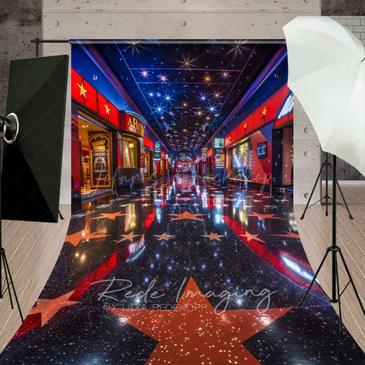 Lofaris Retro Blue Red Starry Cinema Cake Smash Sweep Backdrop