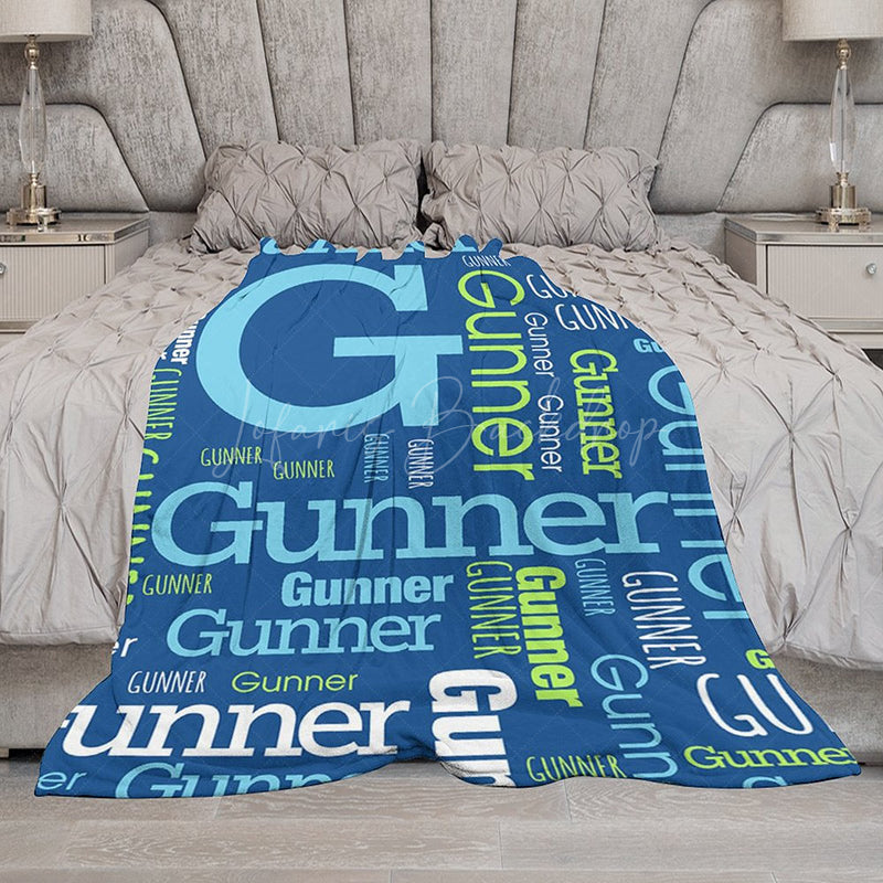 Lofaris Retro Blue Repeated Fonts Custom Family Name Blanket