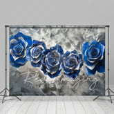 Lofaris Retro Blue Silver Abstract Floral Photo Backdrop
