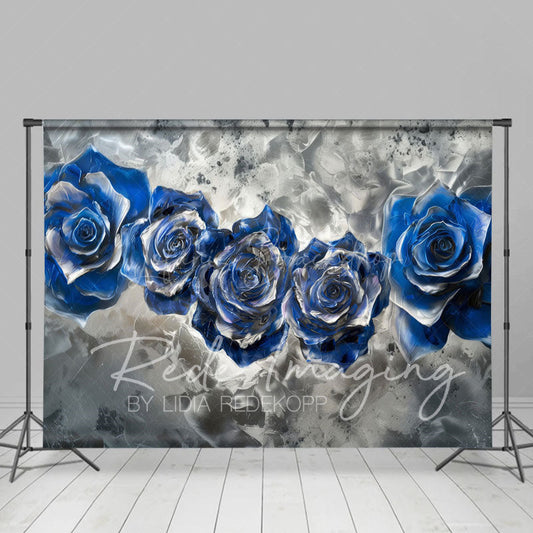 Lofaris Retro Blue Silver Abstract Floral Photo Backdrop