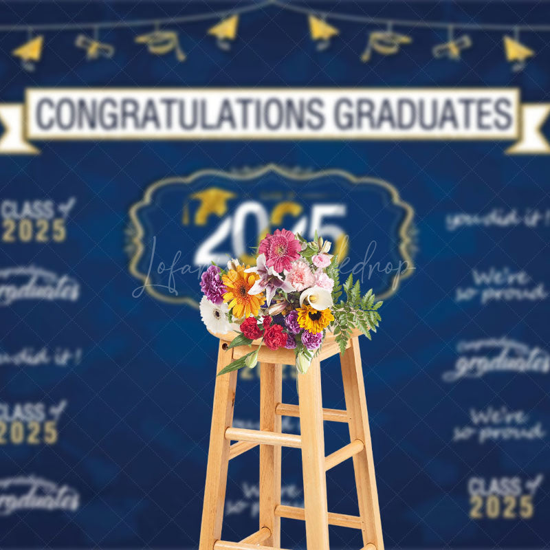 Lofaris Retro Blue Step And Repeat Congrats Grad Backdrop