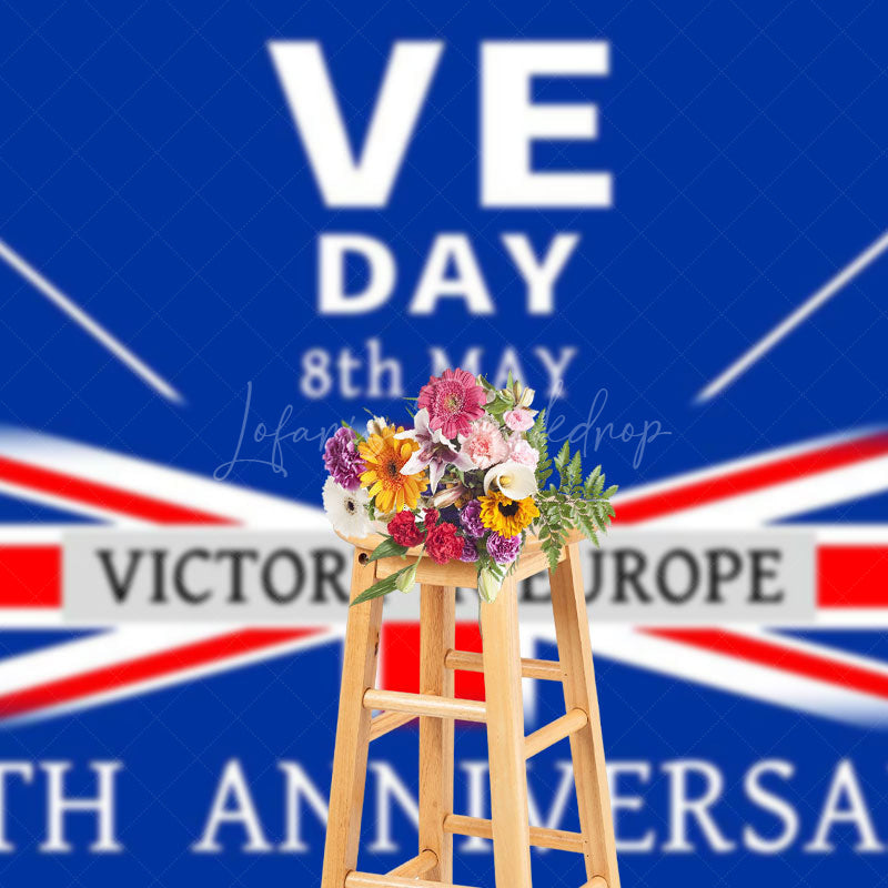 Lofaris Retro Blue Uk Flag Commemorates VE Day Backdrop