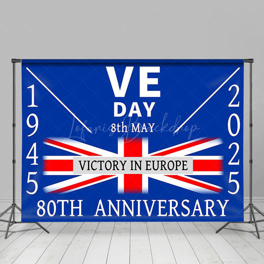 Lofaris Retro Blue Uk Flag Commemorates VE Day Backdrop