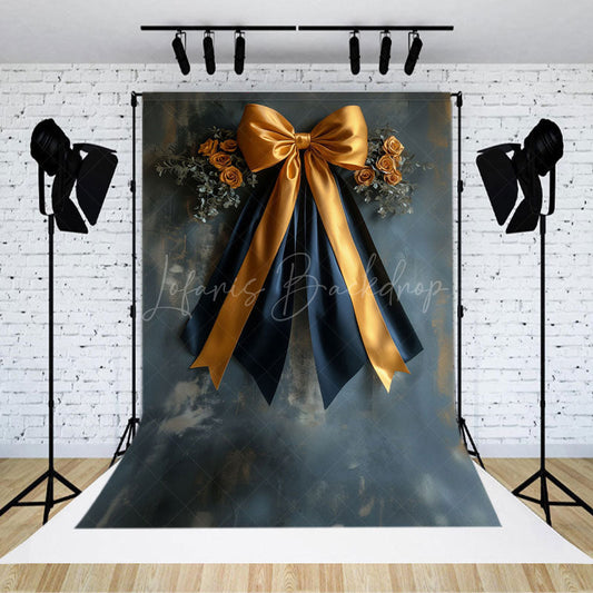 Lofaris Retro Blue Wall Floral Bow Tie Photo Backdrop