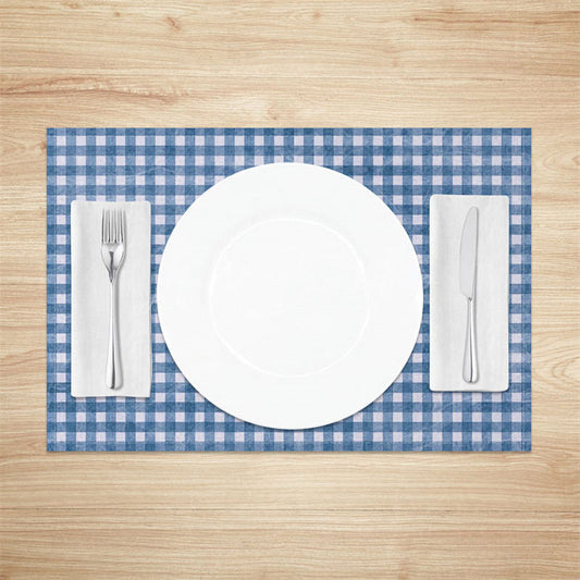 Lofaris Retro Blue White Plaid Dining Set of 4 Placemats