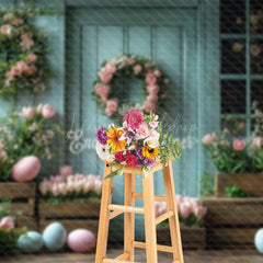 Lofaris Retro Blue Wood Floral Eggs Easter Spring Backdrop