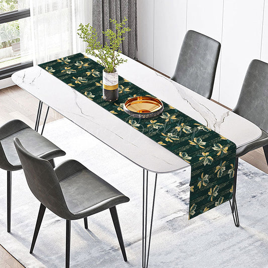 Lofaris Retro Botanical Table Runner with Dark Green Lines and Plants for Mid-Century Modern Dining Decor
