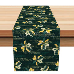 Lofaris Retro Botanical Table Runner with Dark Green Lines and Plants for Mid-Century Modern Dining Decor