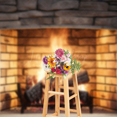 Lofaris Retro Bricks Fireplace Warm Vibe Christmas Backdrop