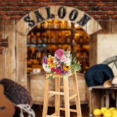 Lofaris Retro Bricks Saloon Cowboy Cake Smash Photo Backdrop