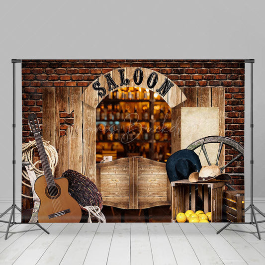 Lofaris Retro Bricks Saloon Cowboy Cake Smash Photo Backdrop