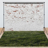 Lofaris Retro Bricks Wall Grass Floor Combo Set Backdrop