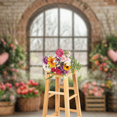 Lofaris Retro Bricks Wall Window Scene Floral Plant Backdrop