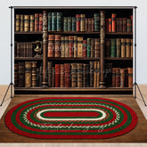 Lofaris Retro Brown Bookshelf Braided Rug Combo Set Backdrop