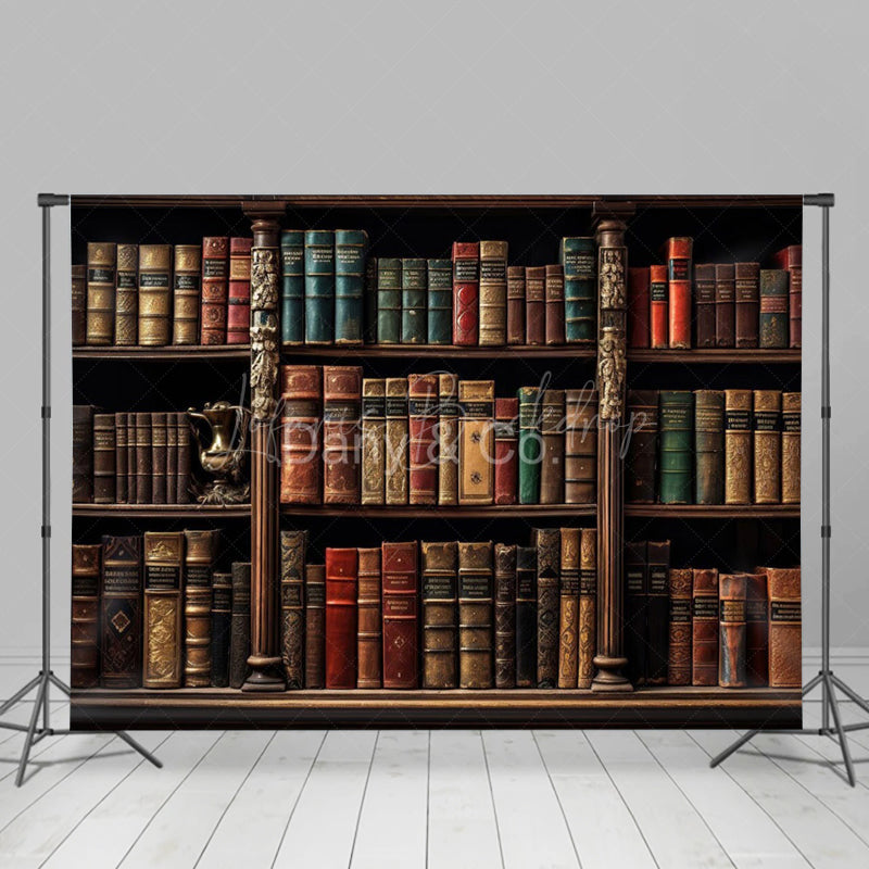 Lofaris Retro Brown Bookshelf Braided Rug Combo Set Backdrop