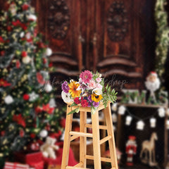 Lofaris Retro Brown Cabinet Xmas Tree Christmas Backdrop