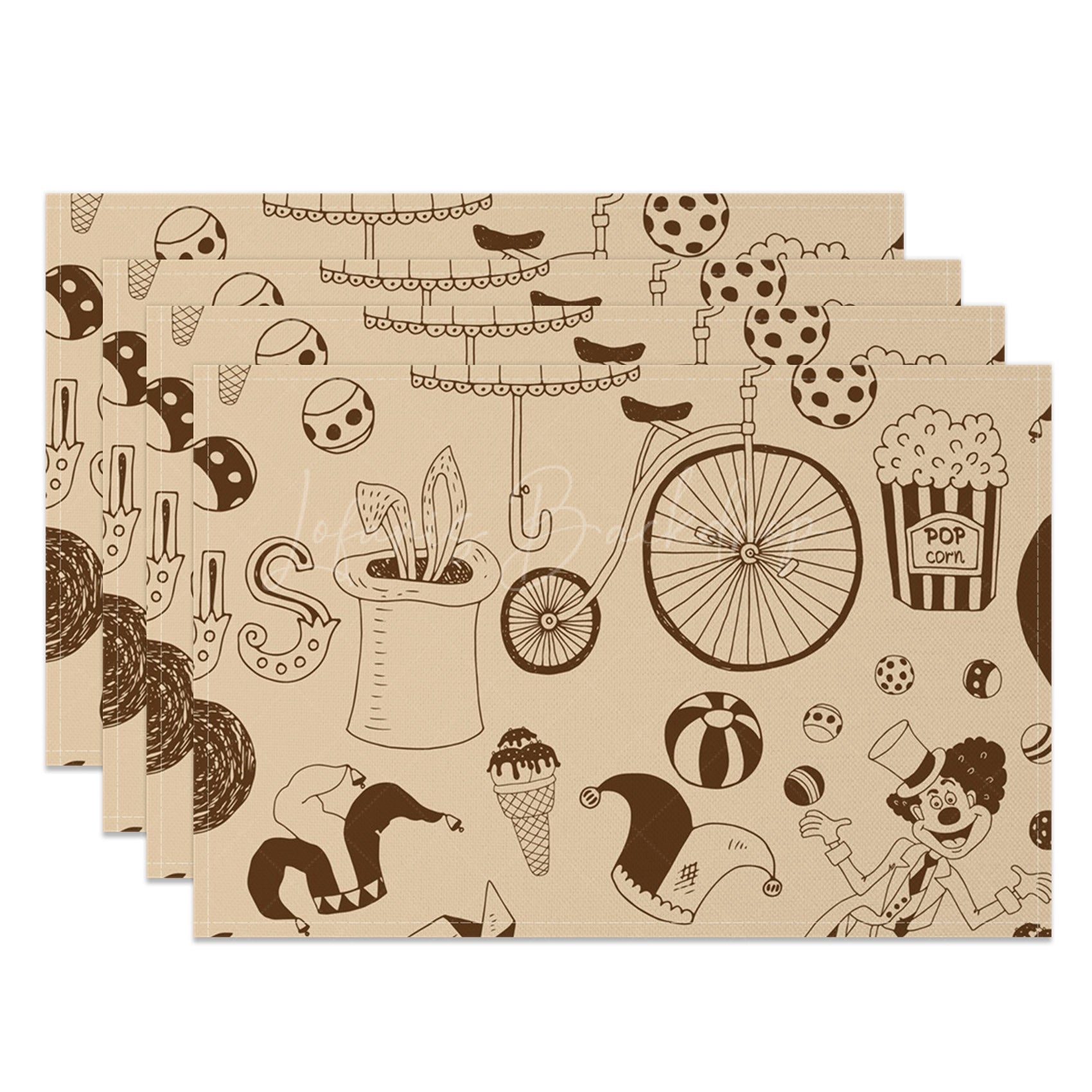 Lofaris Retro Brown Clown Circus Pattern Set Of 4 Placemats