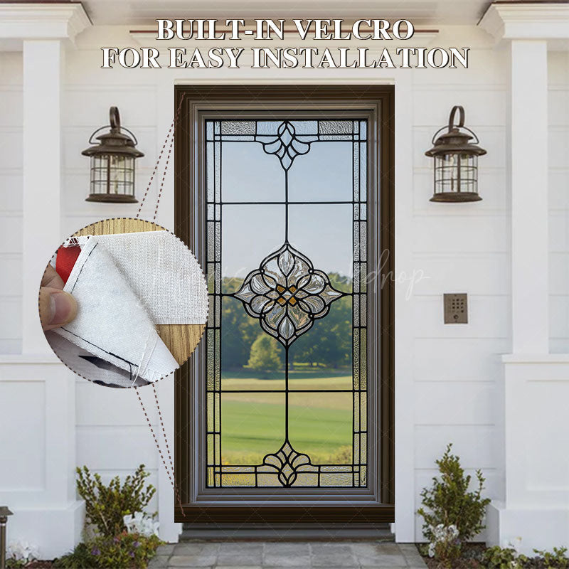 Lofaris Retro Clear Glass Window Green Field Door Cover