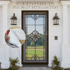 Lofaris Retro Clear Glass Window Green Field Door Cover