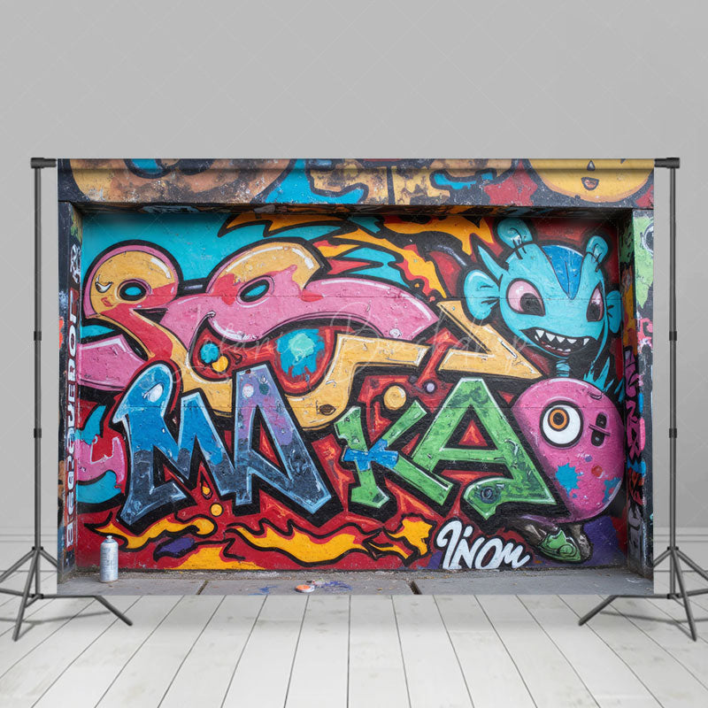 Lofaris Retro Colorful Monster Graffiti Wall Photo Backdrop
