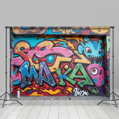 Lofaris Retro Colorful Monster Graffiti Wall Photo Backdrop