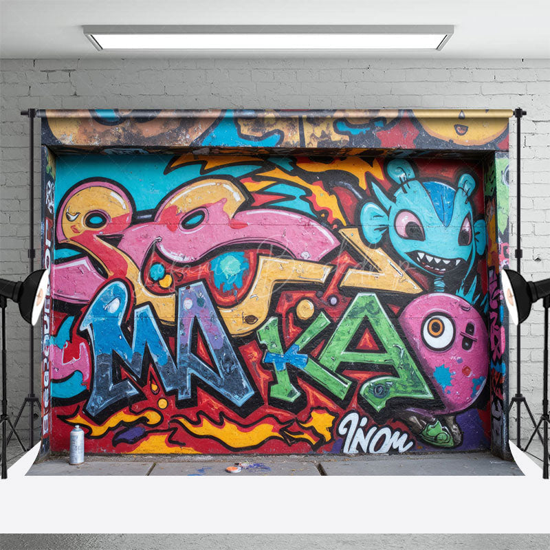 Lofaris Retro Colorful Monster Graffiti Wall Photo Backdrop